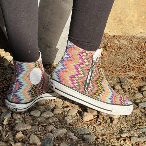 RARE! MISSONI CONVERSE HIGH TOP WOMENS SIZE 7.5 -8 Sneakers SIDE ZIP Excellent - Picture 3 of 9